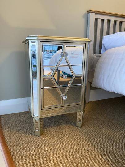 Chateau Blanc Three Drawer Mirrored Side Table