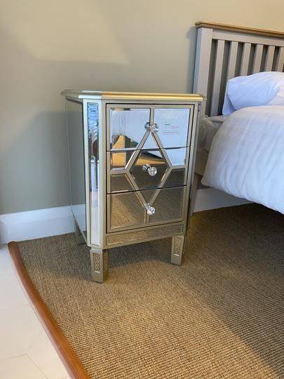 Chateau Blanc Three Drawer Mirrored Side Table