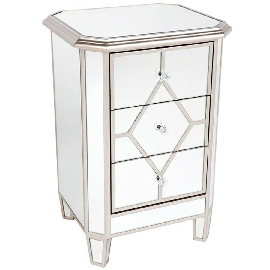 Chateau Blanc Three Drawer Mirrored Side Table