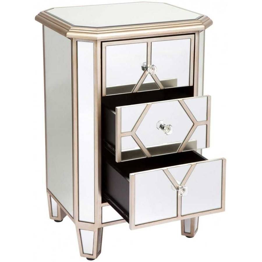 Chateau Blanc Three Drawer Mirrored Side Table