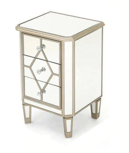 Chateau Blanc Three Drawer Mirrored Side Table