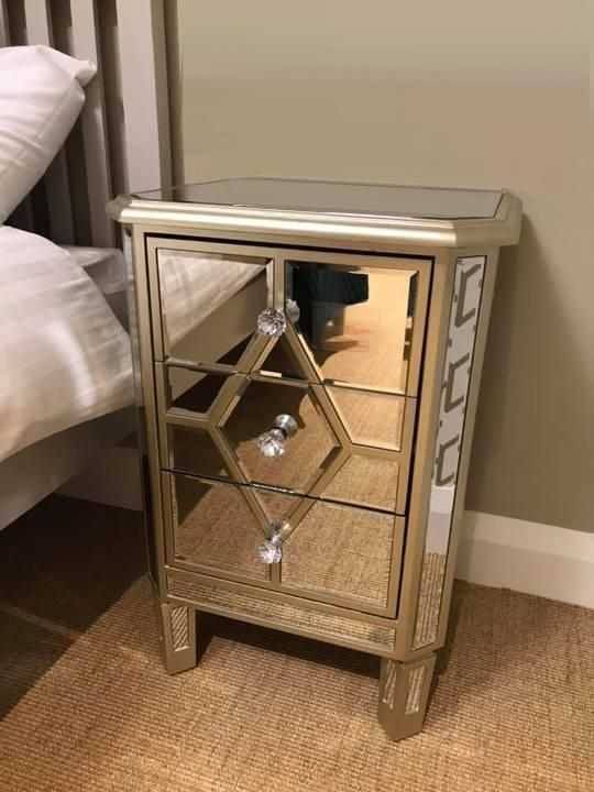 Chateau Blanc Three Drawer Mirrored Side Table