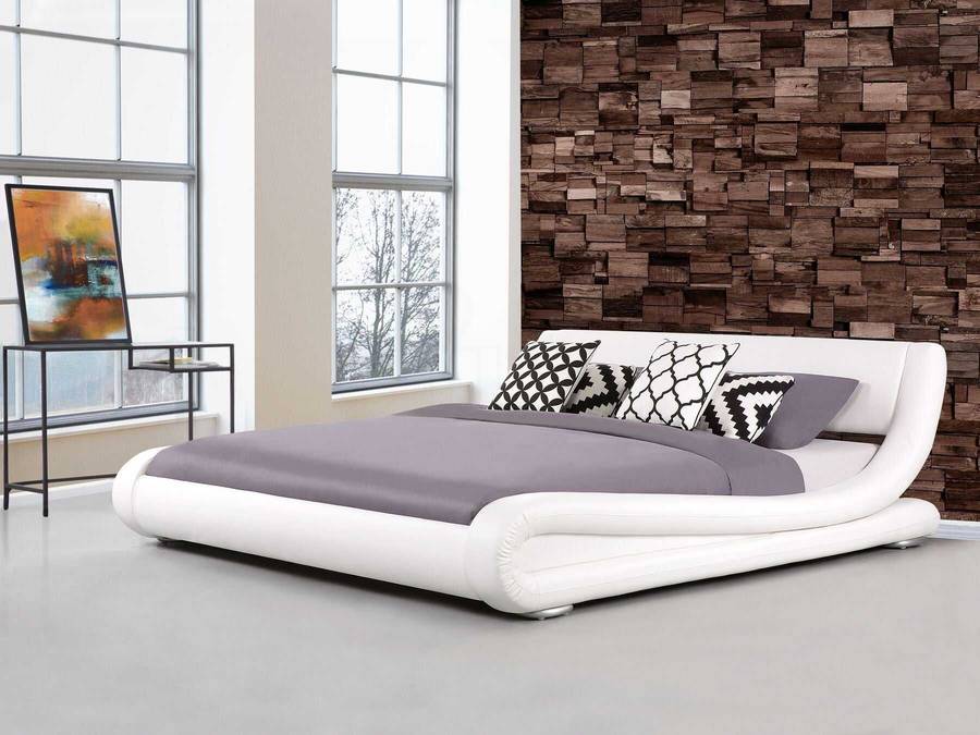 Italia Faux Leather Designer Sleigh Bed - Double / Timberwolf White
