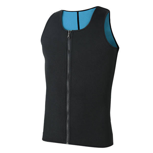 Men Ultra Sweat Compressing Neoprene Zipper Sports Vest Tank Top Training Corsets Bodysuit - M
