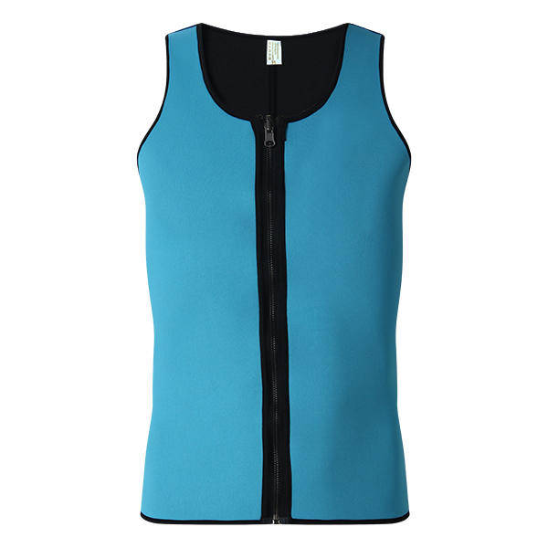 Men Ultra Sweat Compressing Neoprene Zipper Sports Vest Tank Top Training Corsets Bodysuit - M