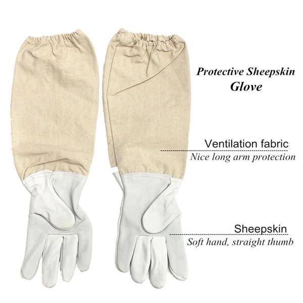 Pure Cotton Beekeeping Suit Bee Suit Heavy Duty Space Suit Leather Ventilated Bee Keeping Gloves - M