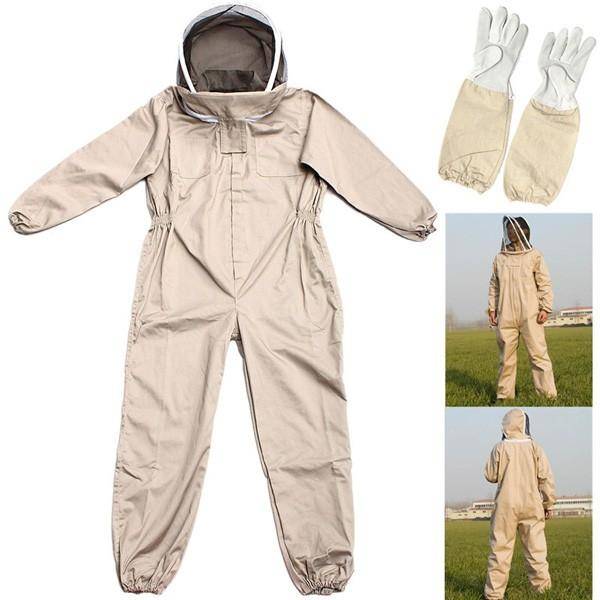 Pure Cotton Beekeeping Suit Bee Suit Heavy Duty Space Suit Leather Ventilated Bee Keeping Gloves - M