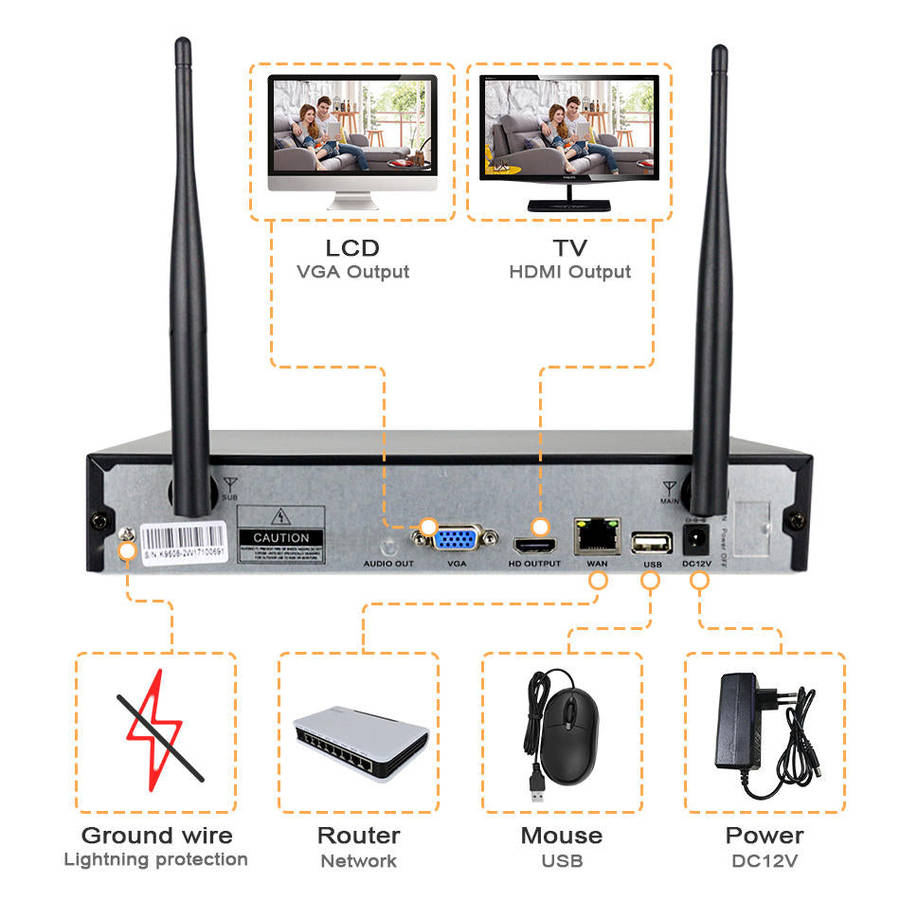 Hiseeu 1080P Wireless CCTV 8CH NVR Kit Outdoor IR Night Vision IP Camera WiFi Camera Security Sur...