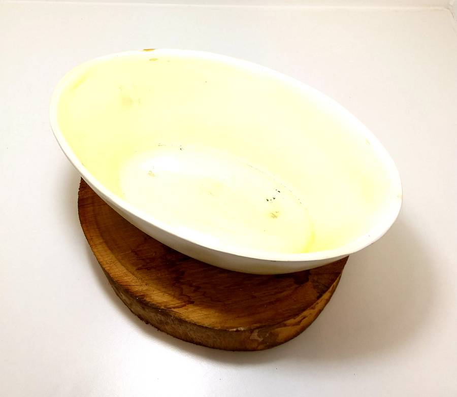 Oval Shaped Glazed Off-White (Yellow Tint) Ceramic Cache Pot / Planter