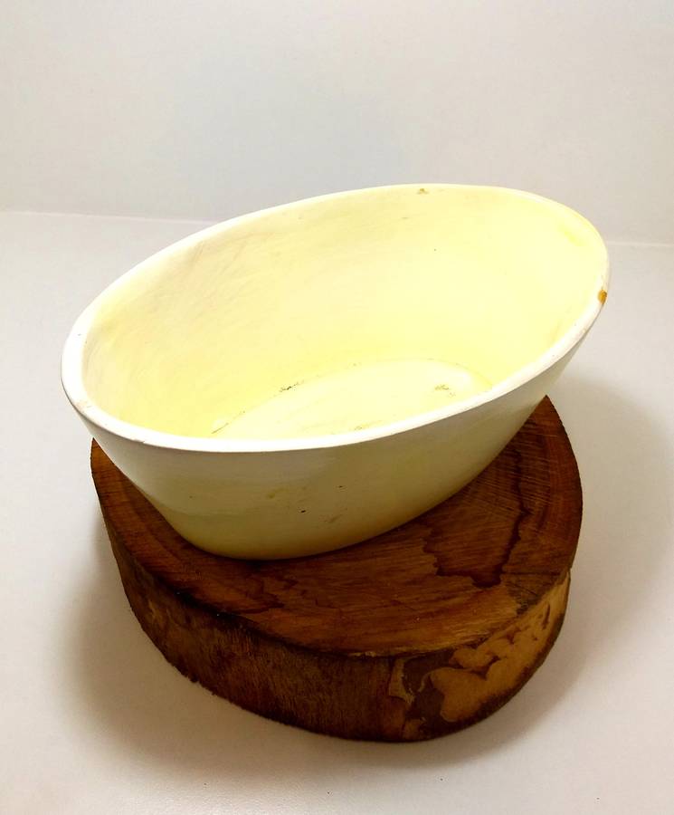 Oval Shaped Glazed Off-White (Yellow Tint) Ceramic Cache Pot / Planter