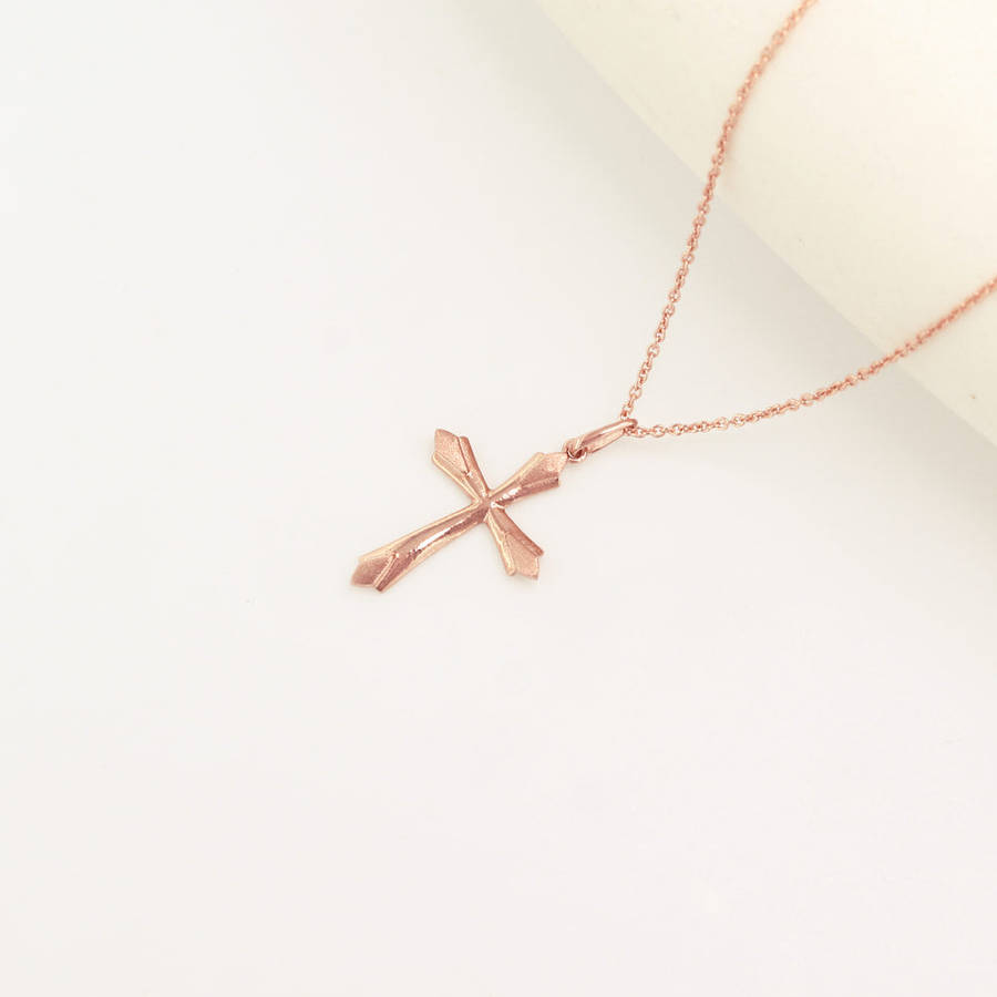 9K Rose Gold Polished/Satin Small Cross Pendant