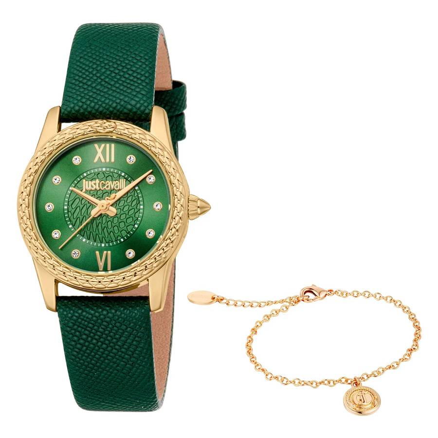 Just Cavalli SET Sublime Animalier Leather Green Yellow Gold