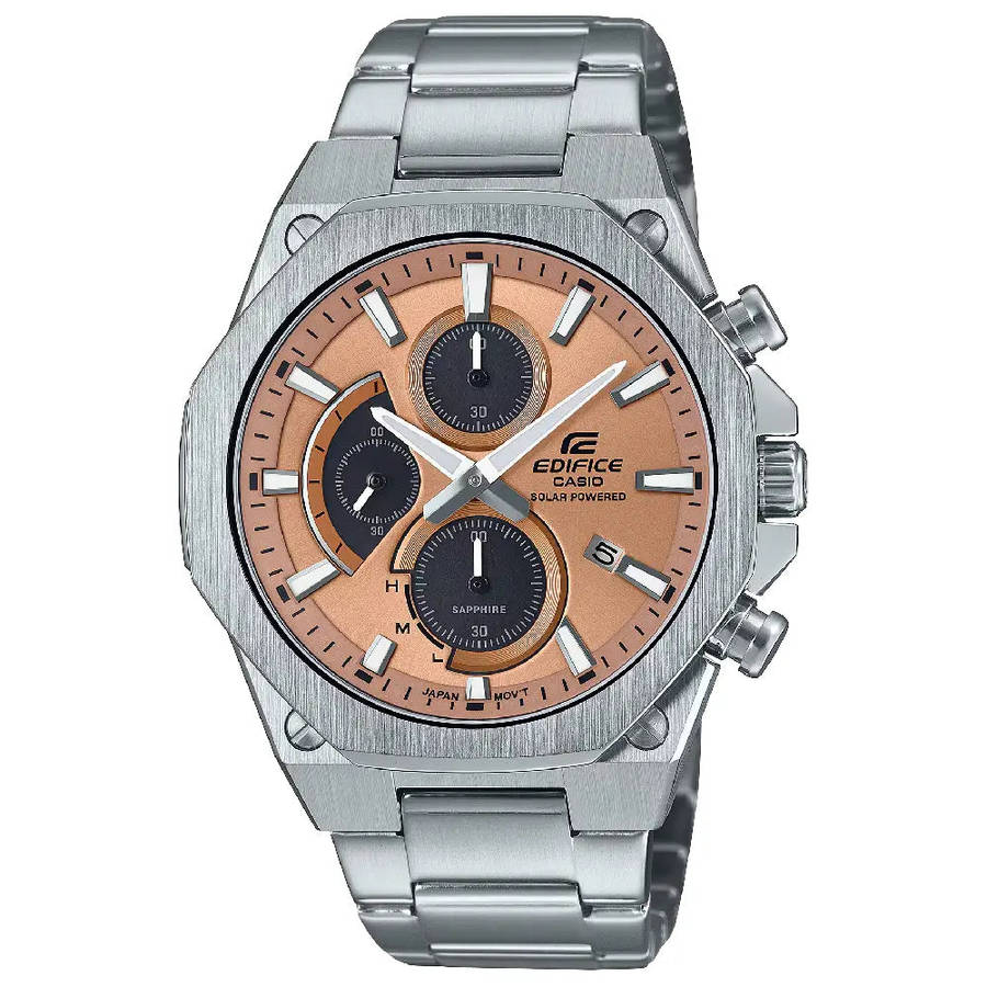 Casio Edifice EFS-S570D-5A Solar CasiOak Style Salmon Dial 44mm Stainless Steel Men's Watch