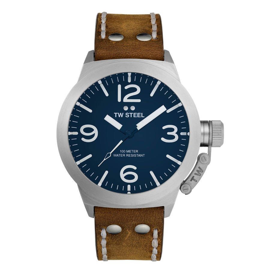 TW Steel Canteen Blue Dial and Brown Leather Strap 45mm Men's Watch | CS102