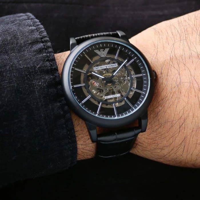 Emporio Armani Automatic Black Leather Men's Watch | AR60008