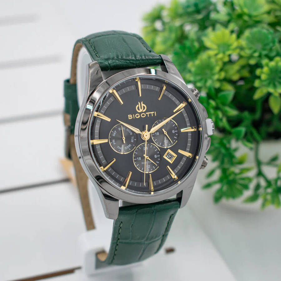 Bigotti Chronograph Green Leather Mens Watch | BG.1.10491-4
