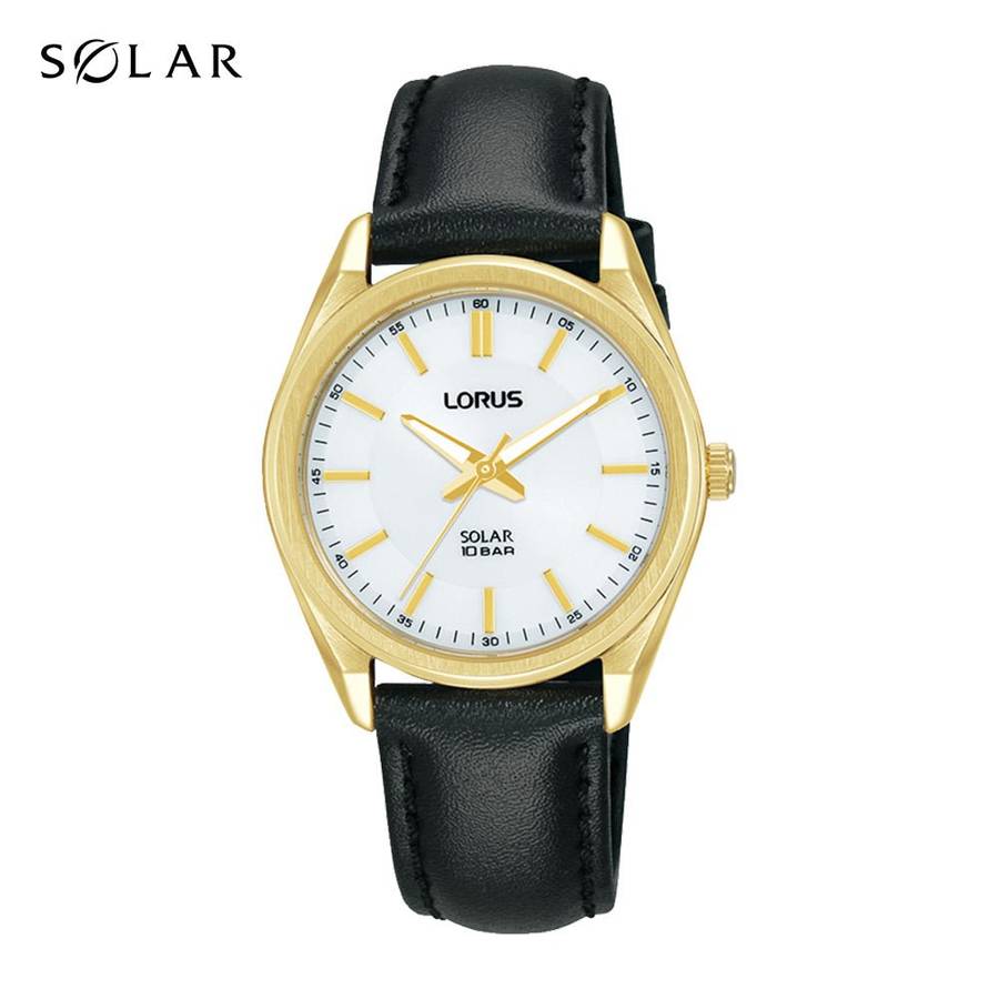 Lorus White Sunray Dial Black Leather Strap Woman's Watch | RY518AX9
