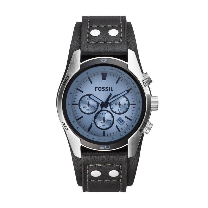 Fossil Coachman Silver/Steel Round Leather Men's Watch | CH2564