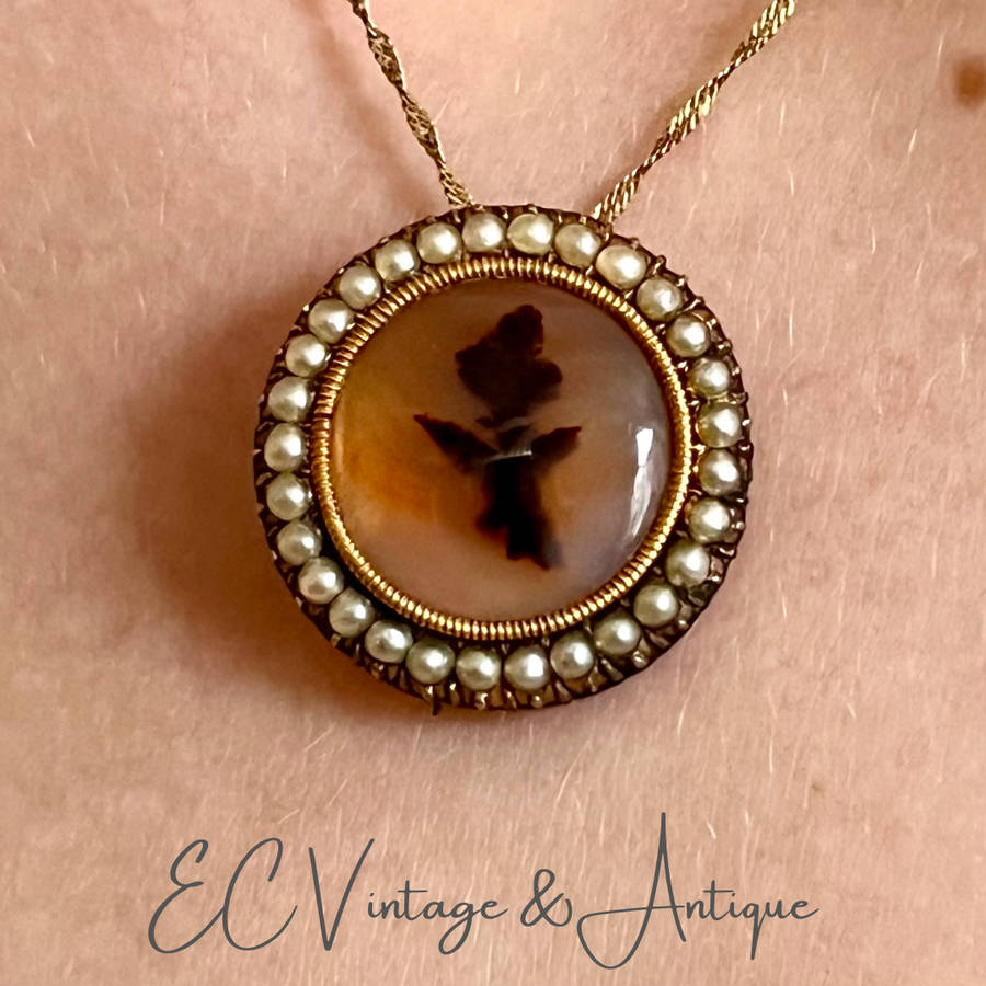 Antique Georgian Gold and Moss Agate Brooch/Pendant
