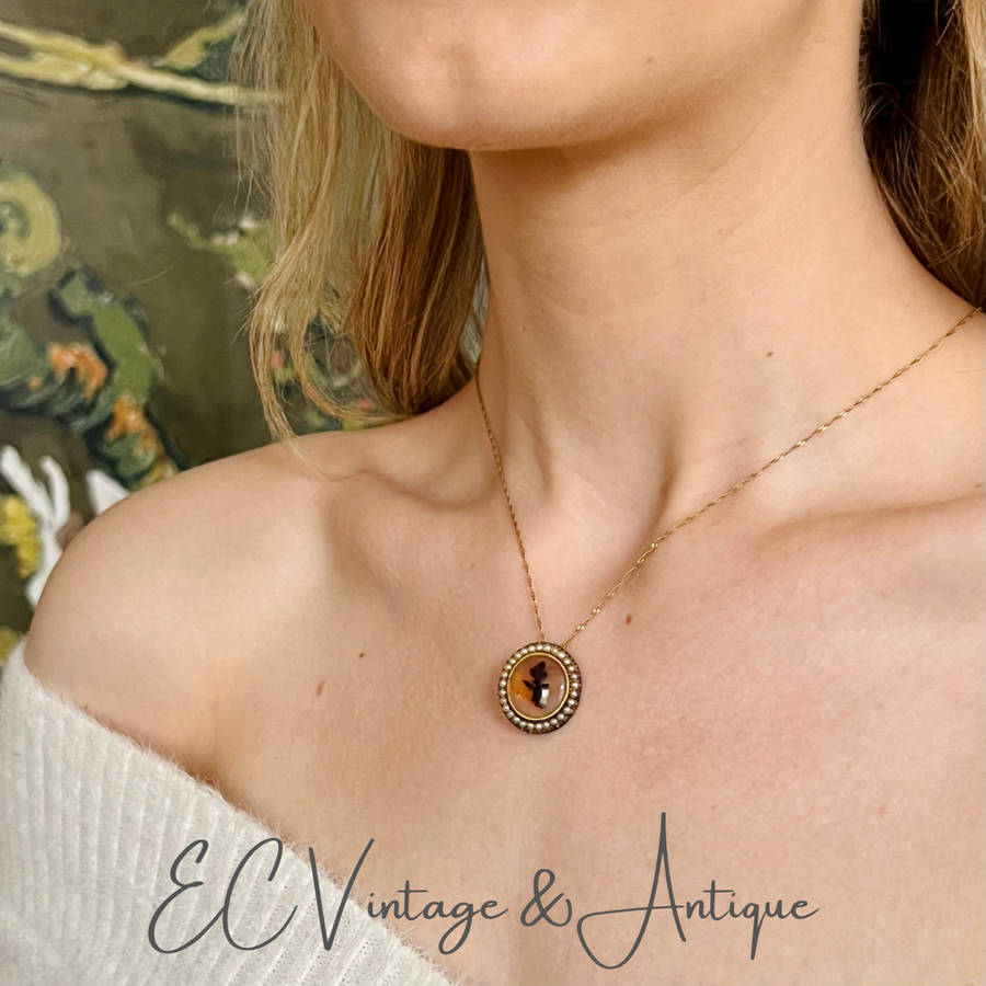 Antique Georgian Gold and Moss Agate Brooch/Pendant