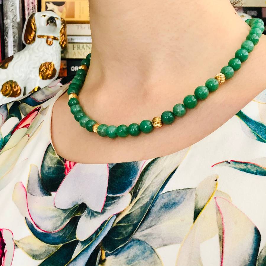 Vintage Aventurine 14ct Gold Necklace