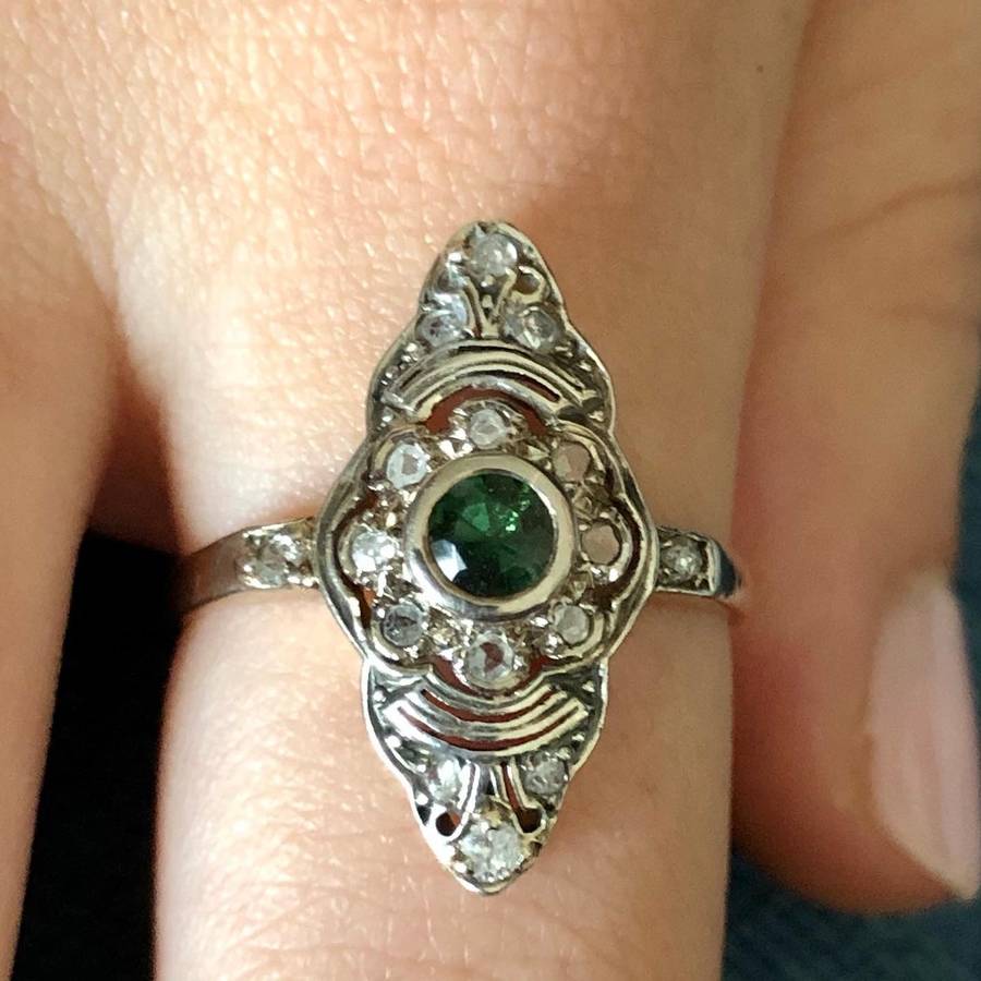 Art Deco Emerald and Diamond 18ct Ring