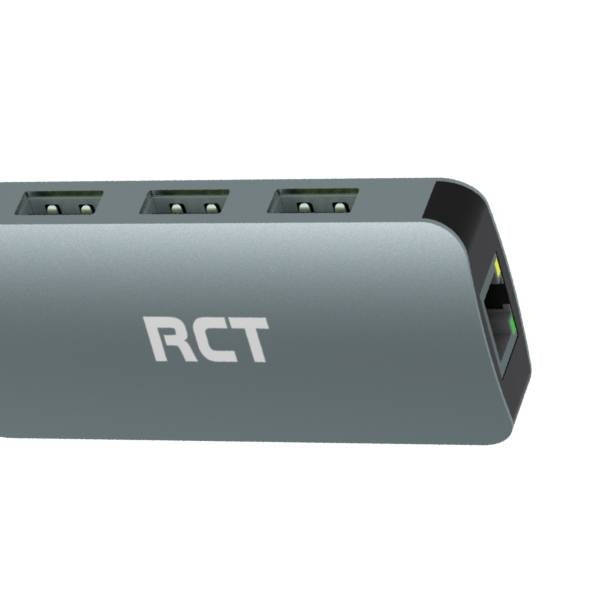 RCT ADP-GN401U USB TYPE A TO GIGABIT RJ45 ADAPTOR WITH 3 PORT USB 3.0 TYPE A HUB