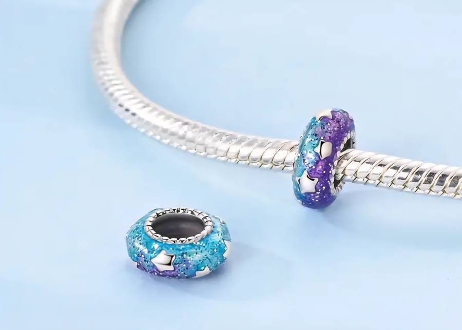 Blue and Purple Starry Night Spacer Bead - Compatible with Pandora Bracelets