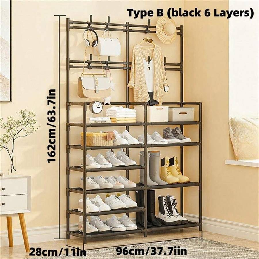 Simple Shoe Rack Multi-Layer Household Entrance Hall Hanger Floor-Standing Clothes Rack Shoe And Hat