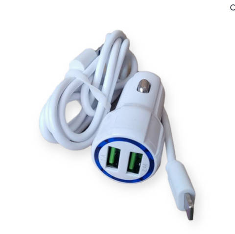Dual USB Port Car Charger With Lightning Cable For IOS 3.1A
