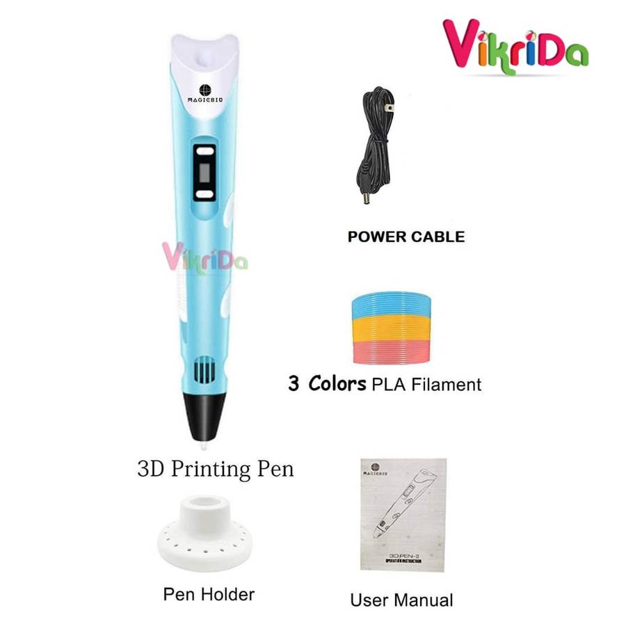 Combo Set Of 3D Pen, Lcd Display With 10 Pcs 5 Metre +3 Pcs 5 Metre Different Color Of Pla Filament