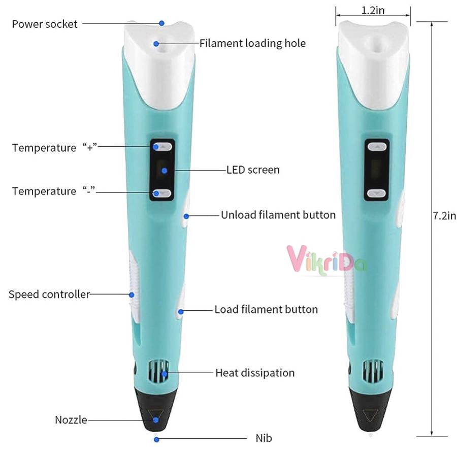 Combo Set Of 3D Pen, Lcd Display With 10 Pcs 5 Metre +3 Pcs 5 Metre Different Color Of Pla Filament