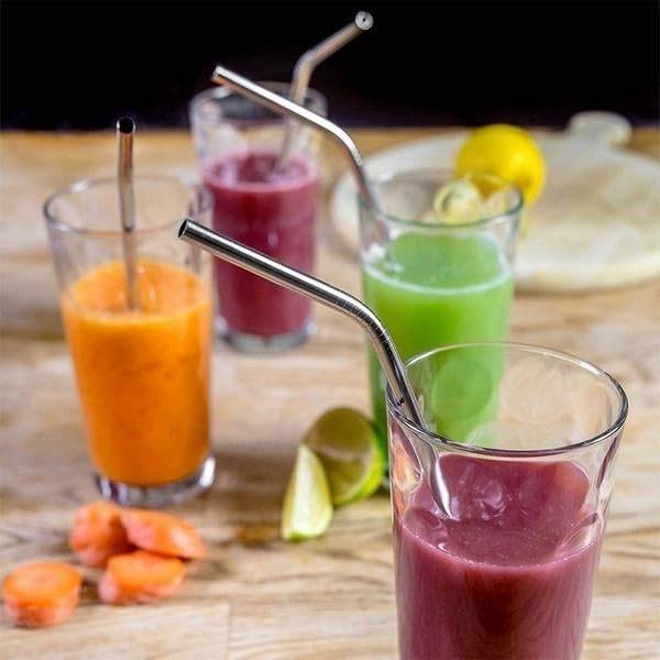 Set Of 4 Stainless Steel Straws Brush 2 Straight Straws 2 Bent Straws 1 Brush