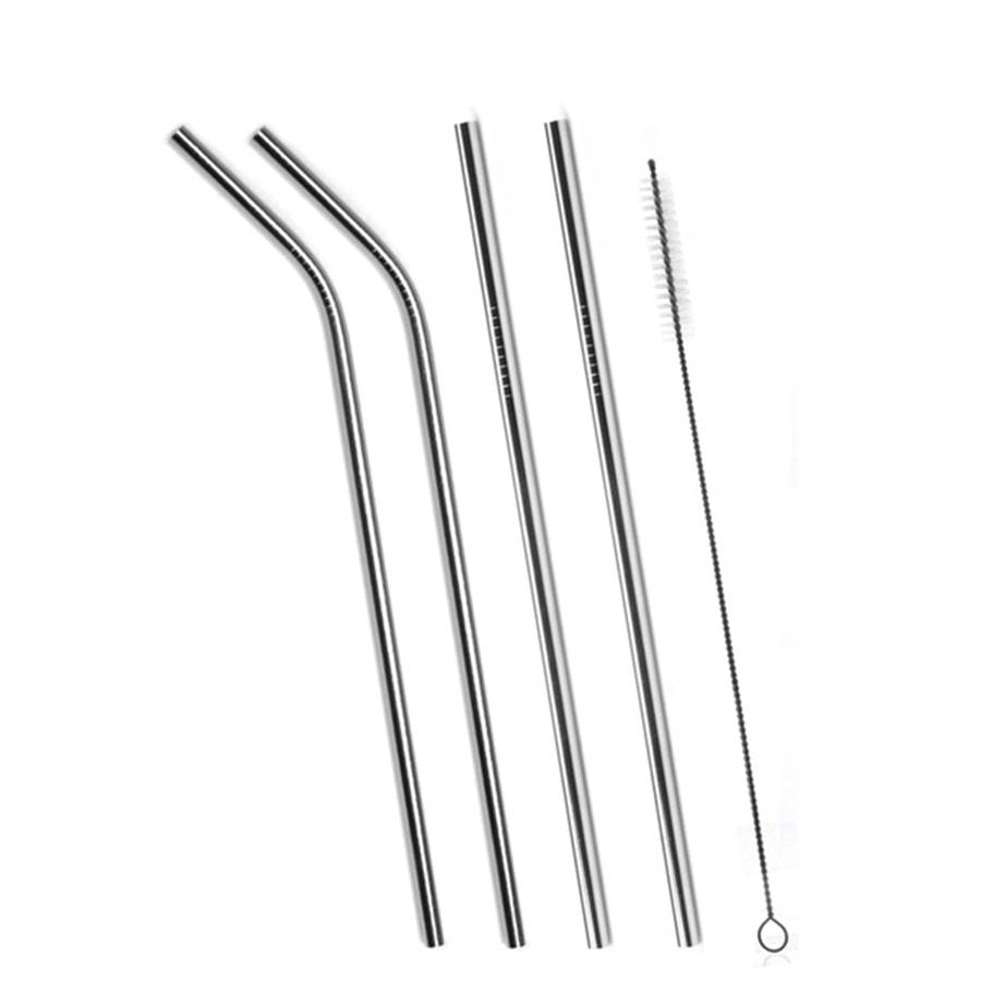 Set Of 4 Stainless Steel Straws Brush 2 Straight Straws 2 Bent Straws 1 Brush