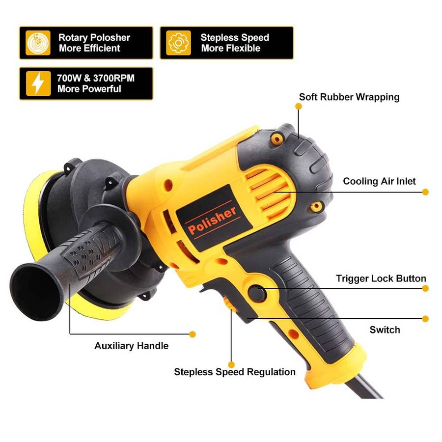 PXIN 5`` Rotary Car Polisher Buffer Waxing Machine Variable Speed Polish Towel Pad Kit
