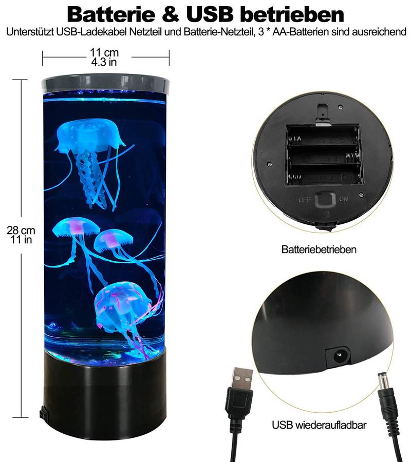 Jellyfish Lava Lamp Multicolour Changing Aquarium Night Light with 5 Luminous Jellyfish Electric Tan