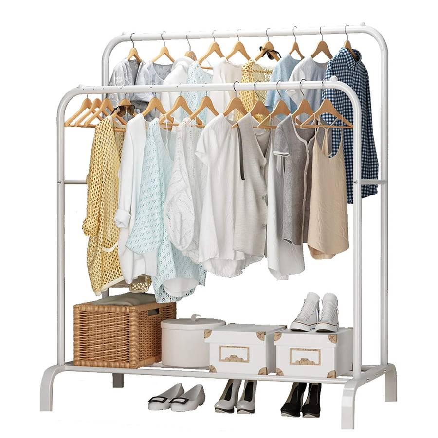 Monoptilon Clothes Rack with Double Rods 110cm Metal Garment Rack Coat Rack Shoes Rack
