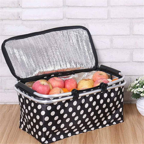 Insulated Foldable Picnic Basket 30L Insulated Bag Folding Basket with Aluminum Handle Portable Fres