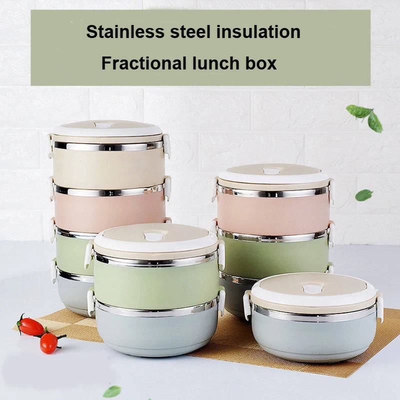 Stainless Steel Bento Gradient Color Seal Lunch Box Round Shape Portable Kids Food Container Picnic