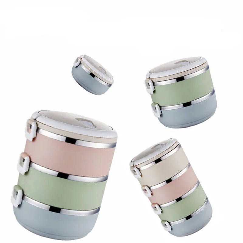 Stainless Steel Bento Gradient Color Seal Lunch Box Round Shape Portable Kids Food Container Picnic