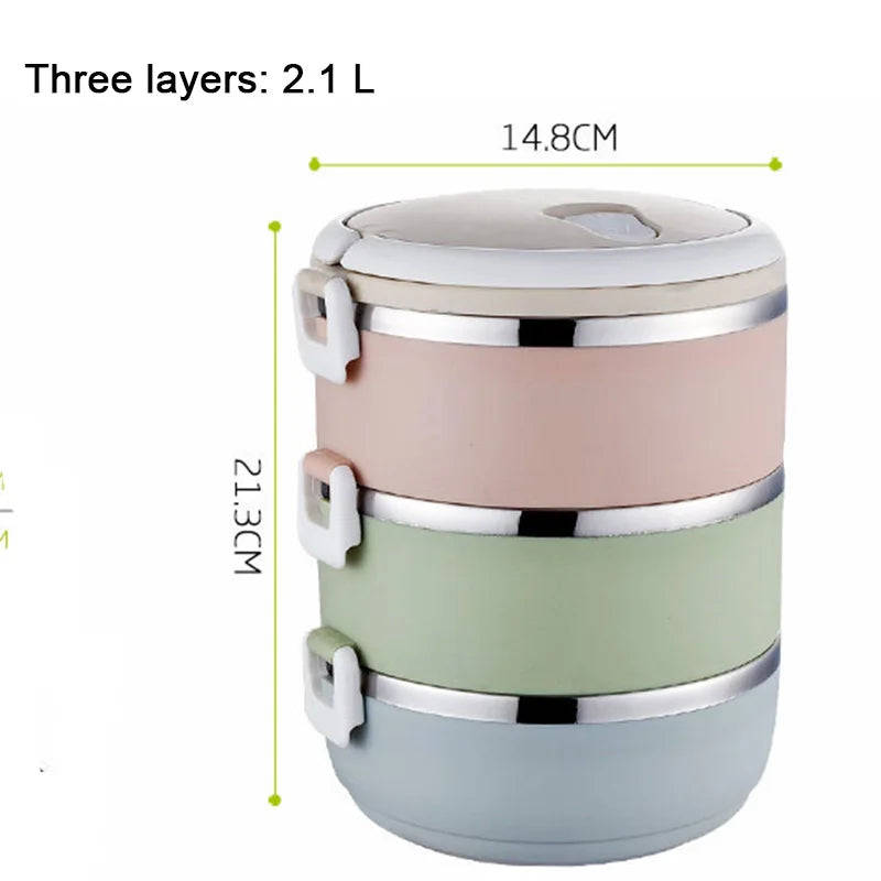 Stainless Steel Bento Gradient Color Seal Lunch Box Round Shape Portable Kids Food Container Picnic