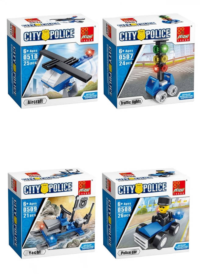 Kiddies Police Build & Play Building Block Set - Set of 4
