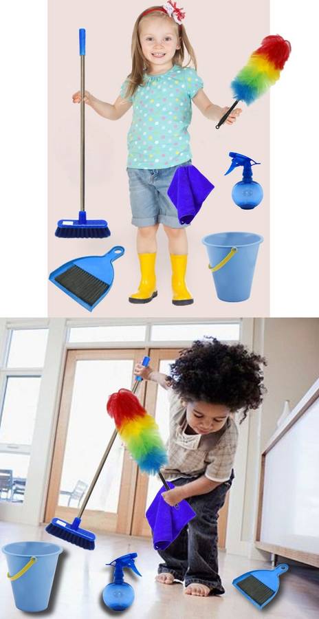 Kids Pretend Play Cleaning Set Blue - 7 Piece