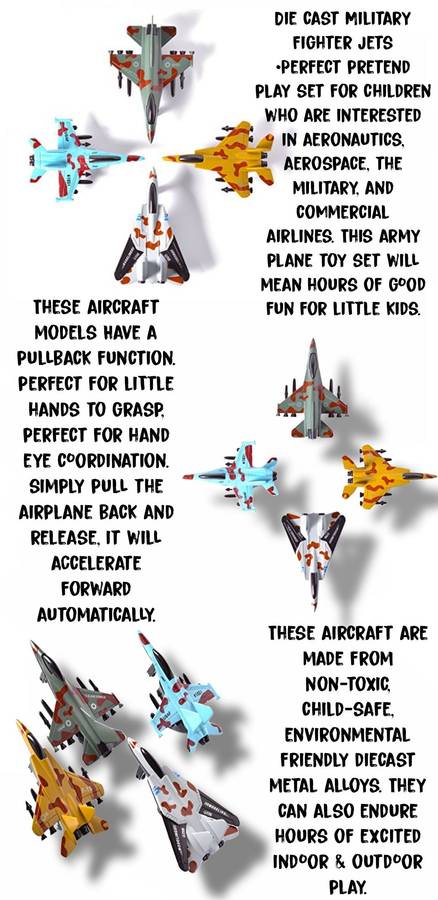 Die-cast Pull Back Military Fighter Jet Model Set - 4 Piece