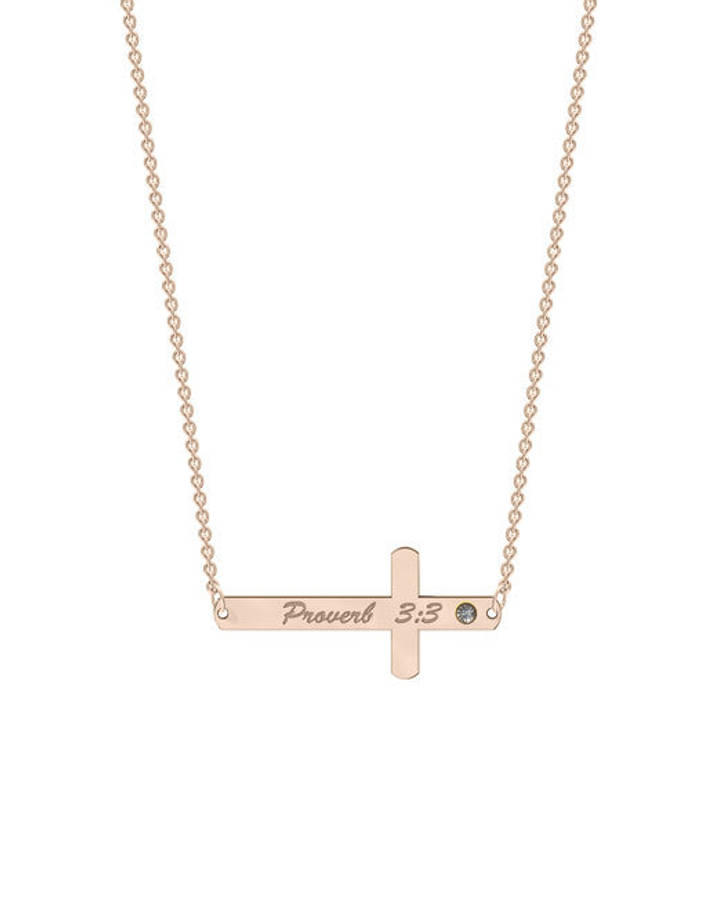 Sideways Diamond Cross Necklace - 9kt Rose Gold / With