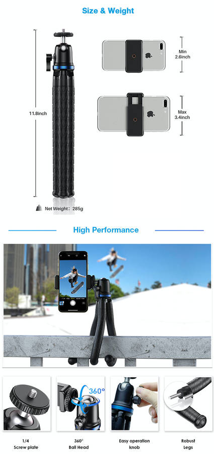 APEXEL flexible grabbing cell phone/camera tripod