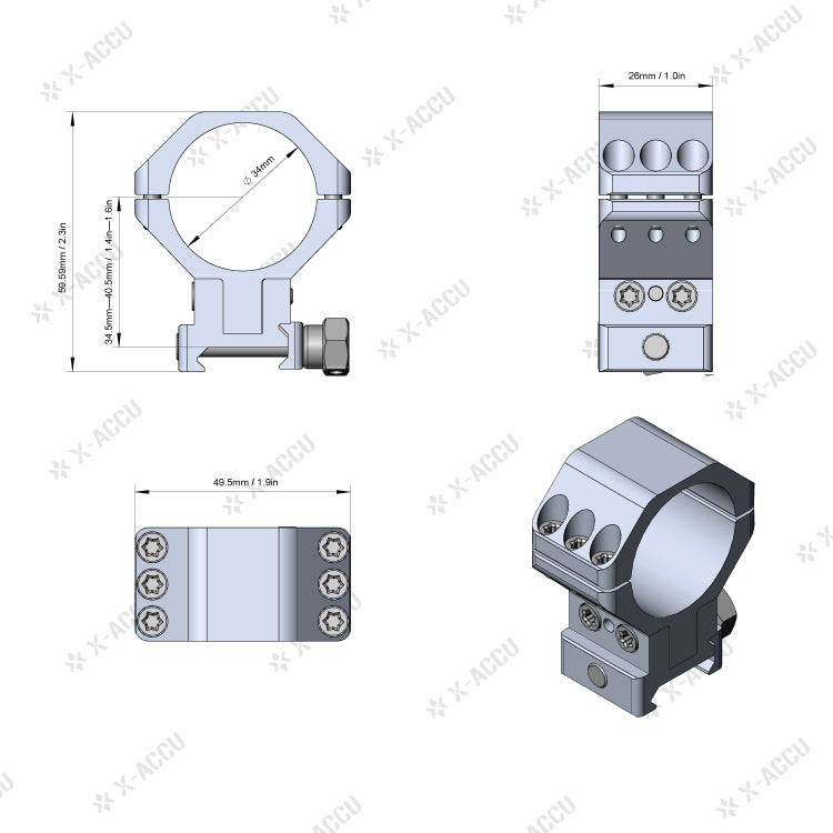 VECTOR OPTICS  PICATINNY RINGS 34MM 40MOA