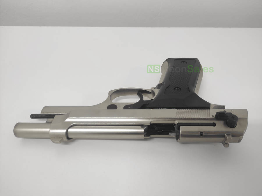 BLOW F92 BLANK GUN - SATIN W/ BLACK GRIPS & TRIM