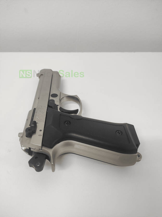 BLOW F92 BLANK GUN - SATIN W/ BLACK GRIPS & TRIM