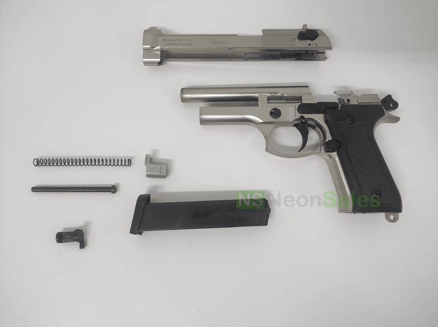 BLOW F92 BLANK GUN - SATIN W/ BLACK GRIPS & TRIM